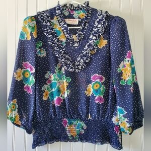 Susan Freis Vintage Floral Top Women's Sz M